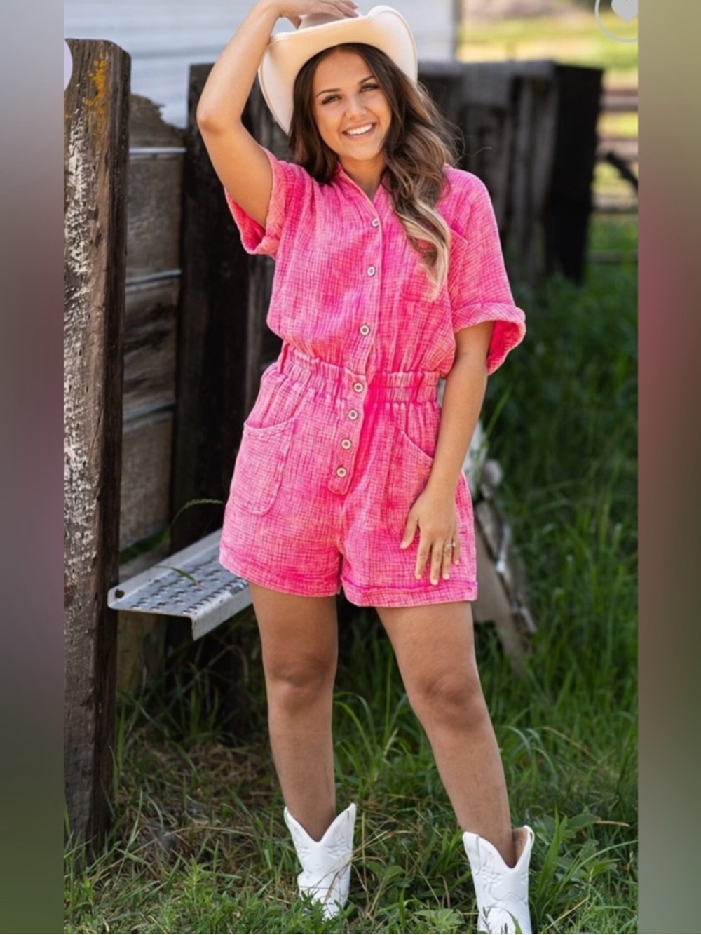 NWT White Birch, boutique brand, pink mineral washed shorts romper